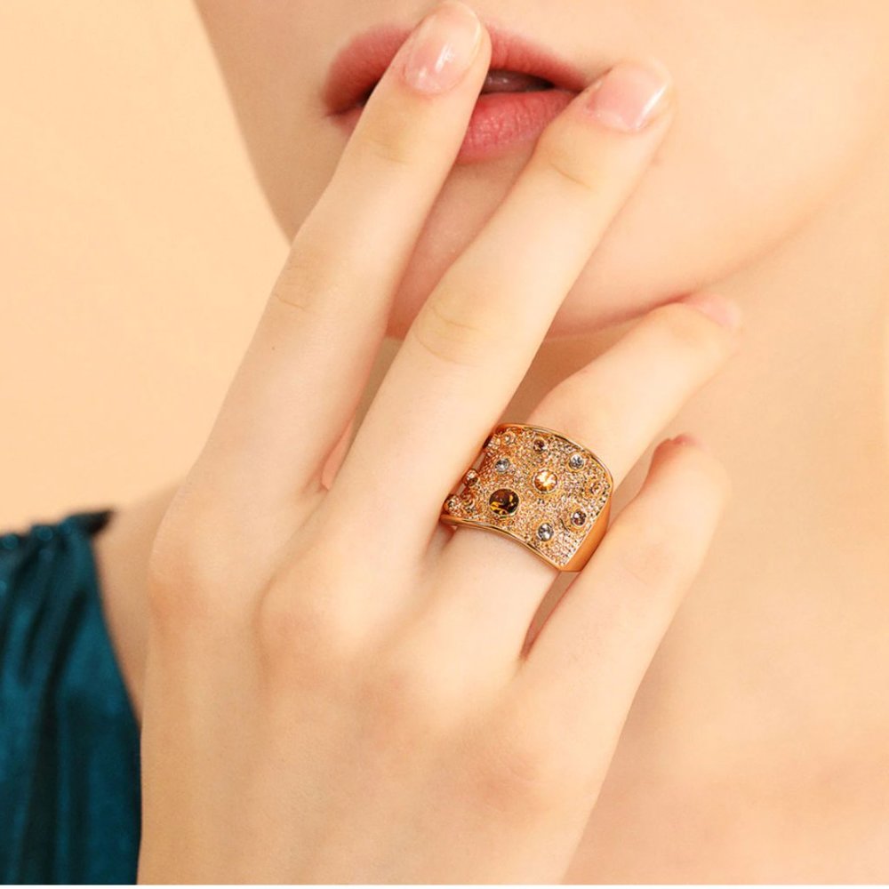 Gold Rhinestones Cocktail Ring - Picture 10 of 16